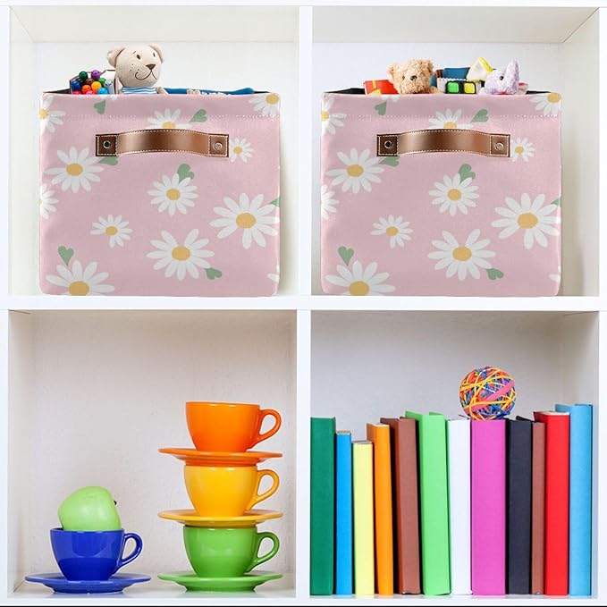 Aslsiy Storage Basket Daisy Spring Daisy Flower Nursery Bins Baby Box Canvas Clothes Shelf Basket Laundry Hamper Gift Baskets for Home Closet 1 Pcs