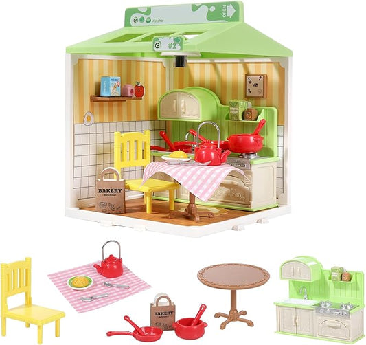 DIY Miniature House Play Kit, Playhouse Toys for Boys and Girls, Home Scene Toys, Suitable for Children Aged 345678, immersive Experience of Life Scenes (Happy Meals Kitchen)