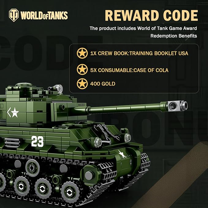M4A3E8 Sherman Tank Building Set,WW2 Military American Armed Tanks Building Block Set for Military Fans,World of Tanks Authorized Products 77030,Ideal Gift for Adults Boys Kids Age 8+,836 PCS