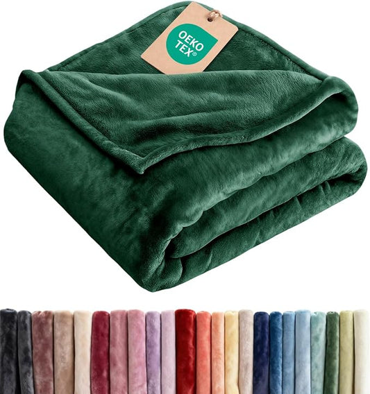 Fleece Blanket Queen - Ultra-Soft Flannel Fleece Blanket - Forest Green | Soft, Warm, Outdoor Picnic Blanket for Camping, Travel, Lightweight, Cozy, Anti-Static, Home Decor Gifts for Men & Women