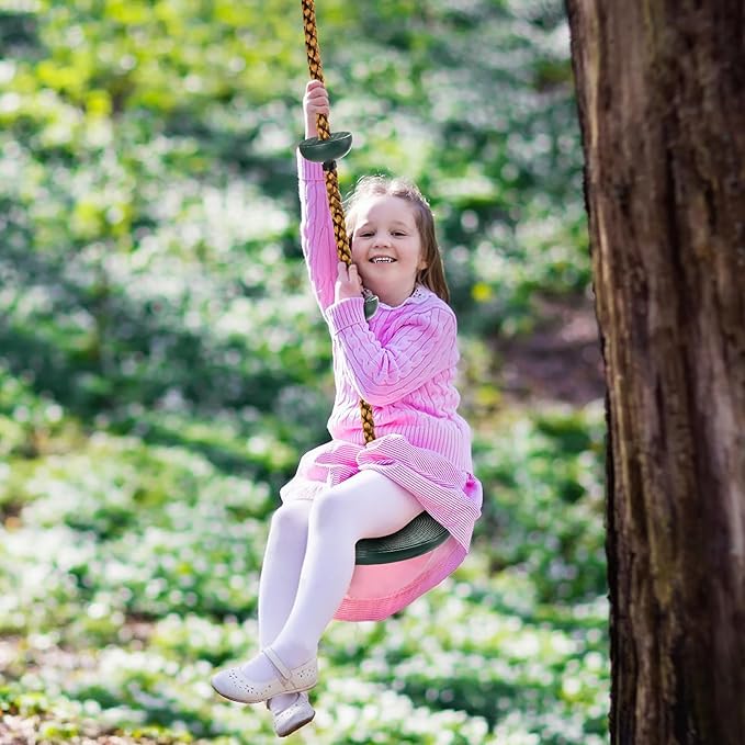 ZENFUN Climbing Rope with Platform and Disc, Tree Swing Seat Set Outdoor Playground Accessories Including Bonus Hanging Strap & Carabiner, Secure Trees House Swings, Gym Backyard, Max Load: 220lb
