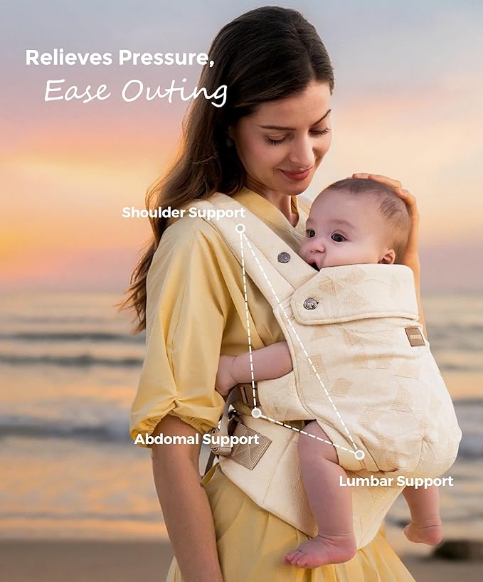 Momcozy Baby Carrier - Ergonomic, Cozy and Lightweight Carrier for 7-45lbs, Effortless to Put On, Ideal for Hands-Free Parenting, Enhanced Lumbar Support, Purehug for Infant to Toddler, Geometry