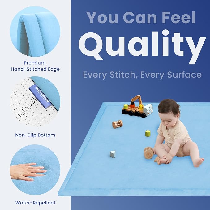 Baby Play Mat for Floor,1.3" Thick Memory Foam Tummy Time Mat,Soft Coral Velvet Nursery Rug,Large Non Slip for Crawling,Toddlers,Infants,Kids,Yoga & Tatami Style for Living Room(Light Blue)