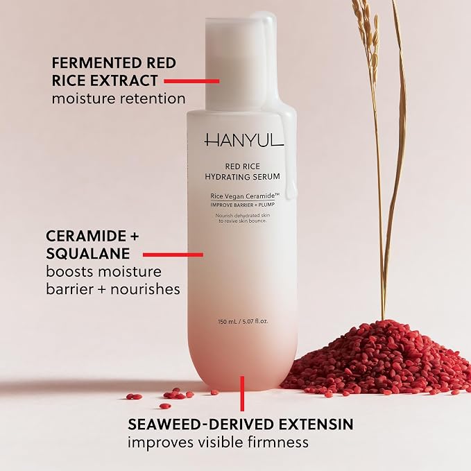 HANYUL Red Rice Hydrating Serum with Vegan Ceramide & Squalane | Korean Face Serum for Plumping Hydration, Radiant Skin Glow, Slow Aging, Firming & Barrier Support | For All Skin Types