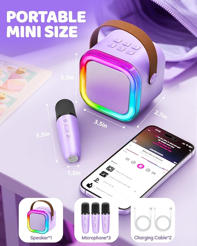 Karaoke Machine for Kids, 2026 TOP Toys Birthday Gifts Ideas for Girls Ages 4, 5, 6, 7, 8, 9, 10, 12+ Years Old, Portable Mini MP3 Player with 2 Wireless Mics for Party