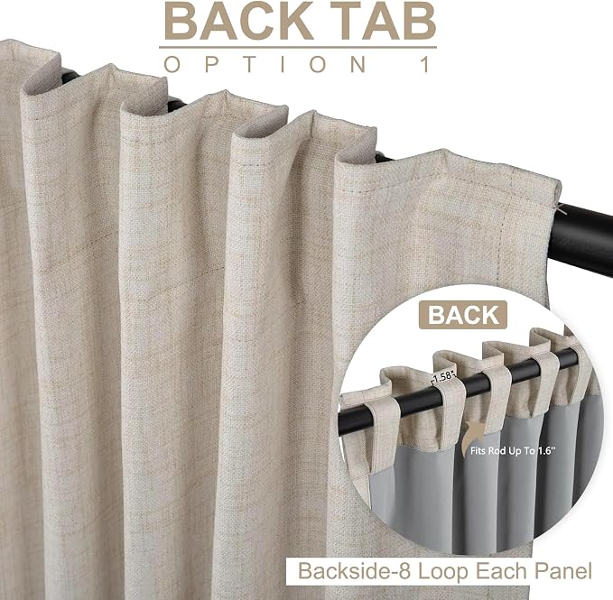 100% Blackout Shield Linen Blackout Sliding Door Curtains for Living Room, Back Tab/Rod Pocket Thermal Insulated Curtains for Sliding Glass Doors, 1 Panel Set, 100" W x 108" L, Cream