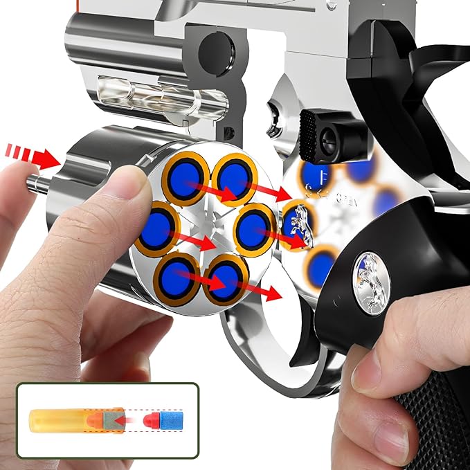 Toy Gun Foam Blaster Soft Bullet Toy Revolver,Can fire Sponge Bullets,with 40 Bullets,for Age of 6 7 8 9 10+ Years Old Kid Boys Girls（Silver）