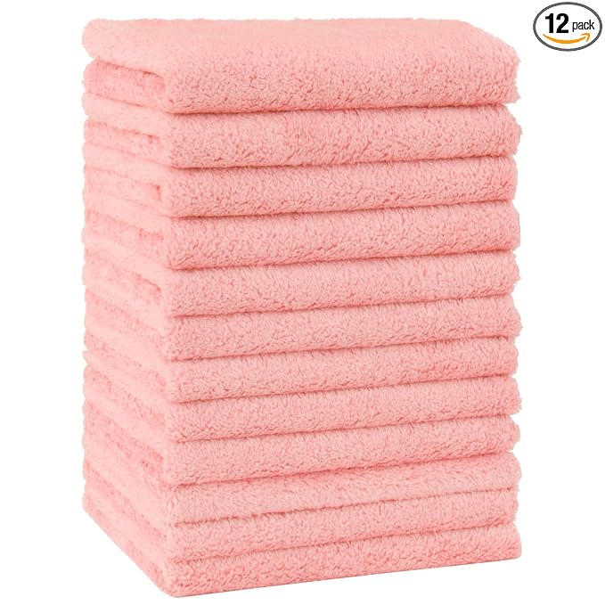 HOMEXCEL Baby Washcloths 12 Pack-Microfiber Coral Fleece Baby Bath Face Towel 7 x 9 Inch Extra Absorbent Soft Burp Cloth and Wash Cloths for Newborn-Infants and Toddlers-Gentle On Sensitive Skin,Pink