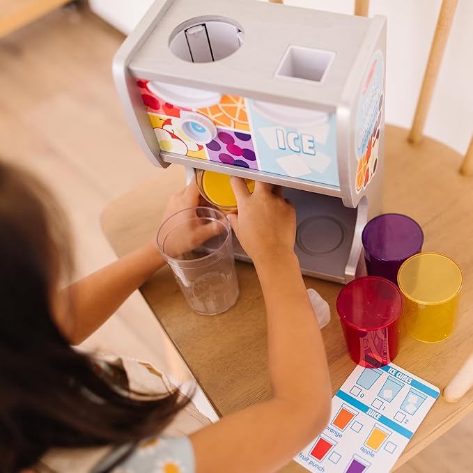 Melissa & Doug Thirst Quencher Wooden Drink Dispenser with Juice Inserts, Ice Cubes & Play Kitchen Accessories, Preschool Learning Toys for Girls & Boys 3+ - FSC Certified