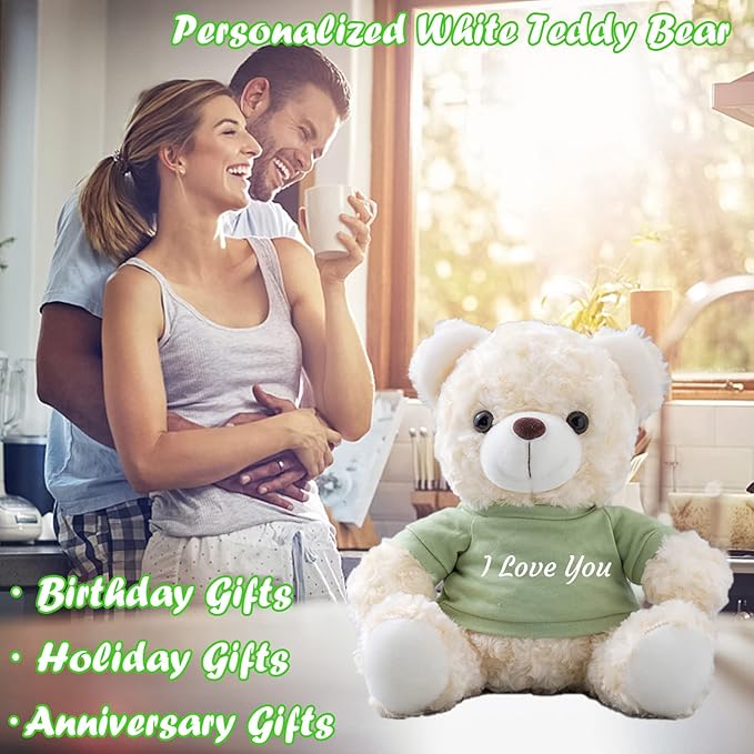 Teddy Bear Customized Gifts for Women/Men with Custom Text, Personalized Teddy Bear Stuffed with T-Shirt as Personalized Gifts for Christmas Valentines Day Birthday (8 inch-Text+Photo)