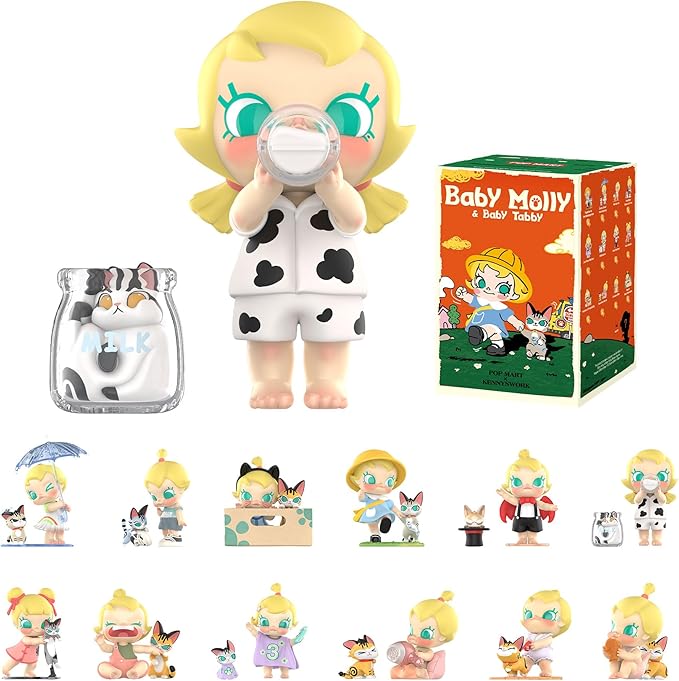 POP MART Baby Molly & Baby Tabby Series Figures Blind Box Figures, Random Design Action Figures Collectible Toys Home Decorations, Holiday Birthday Gifts for Girls and Boys, Single Box
