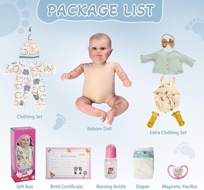 Ktaxon Reborn Baby Doll with 2 Set Clothes, 20-Inch Soft Cloth Body Realistic Baby Doll with All Accessories, Newborn Baby Dolls for 3+ Year Old Girls & Boy (Blue)