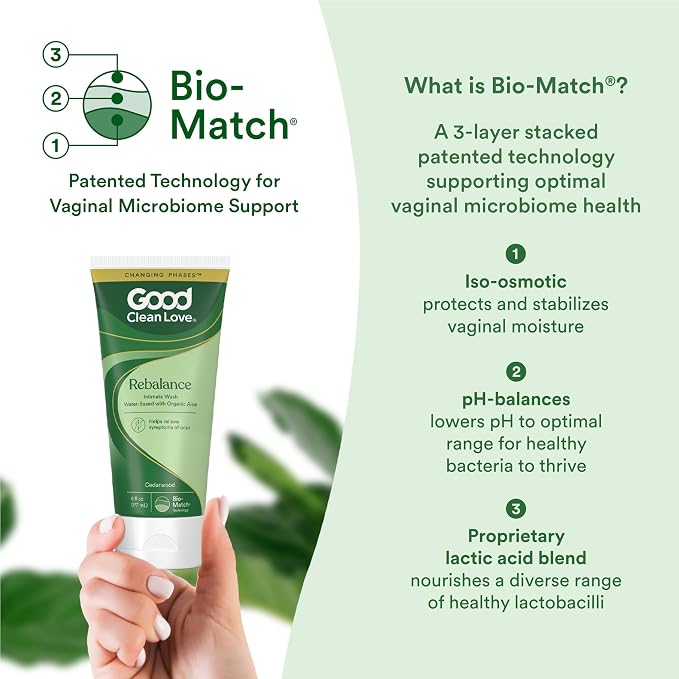 Good Clean Love Rebalance Moisturizing Feminine Wash, pH-Balanced, 6 Oz | Ph-Balanced Intimate Wash With Organic Aloe Vera & Natural Ingredients. Reduces Vaginal Dryness & Odor. Cedarwood
