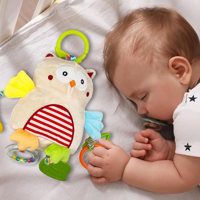 Baby Hanging Toys, Plush Animal Stuffed Sensory Toys for Carseat Stroller Car Seat Crib Play Gym, Baby Toys for 0 3 6 9 12 Months, Baby Boys and Girls Gift (Owl)