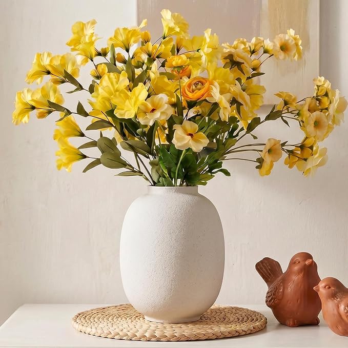 Large White Ceramic Vase, 9.9in Round Tall Flowers Vase for Centerpieces | Waterproof White Pottery Vase for Home Decor, Farmhouse Living Decor