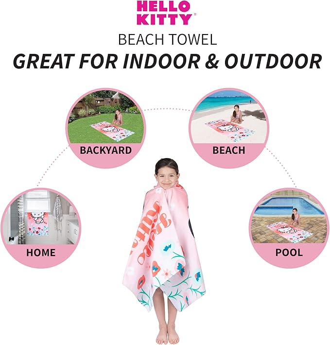 Franco Kids Super Soft Cotton Beach Towel, 58 in x 28 in, Hello Kitty