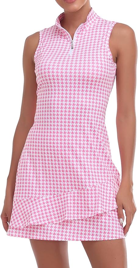 Viracy Tennis Dress for Women Sleeveless Golf Dresses with Shorts and Pockets Ruffle Zip Up Stand Collar Golf Outfits