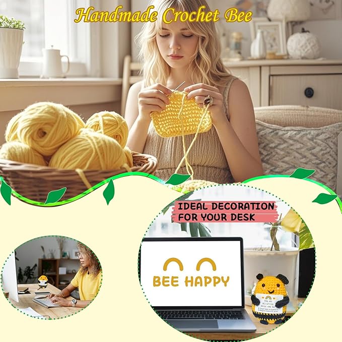 Birthday Gifts for Women Men Mon Dad,Thank You Emotional Support Crochet Bee for Friends, Positive Cute Handmade Animal Stuff, Funny Christmas Easter Present, Office/Home Decor