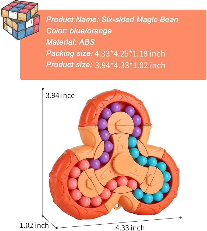 Magic Bean Rotating Cube, Rotating Finger Fidget Puzzle Toy,Boys Girl Handheld Spinner Stress Anxiety Relief Ball Game Sensory Toys,Gift for Kids Ages 3 Above Christmas Birthday Easter