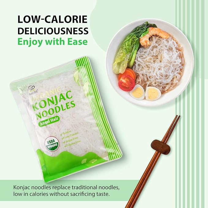 Soeos Organic Konjac Noodles, Angel Hair Pasta, 9.5 oz (270g)*6 Pack, Low Calorie, Low Carb, Keto and Paleo Friendly Shirataki Noodle, Gluten-Free, Fat Free, Sugar Free, Vegan