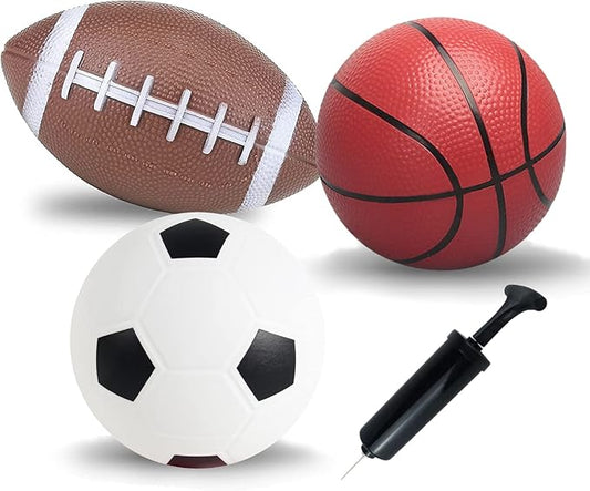 Soccer Basketball Football Small Sports Bouncy Balls with Hand Pump for Kids and Toddlers - (Pack of 3) 6-Inch Diameter Rubber Sport Ball Set for Fun Outdoors and Backyard Play