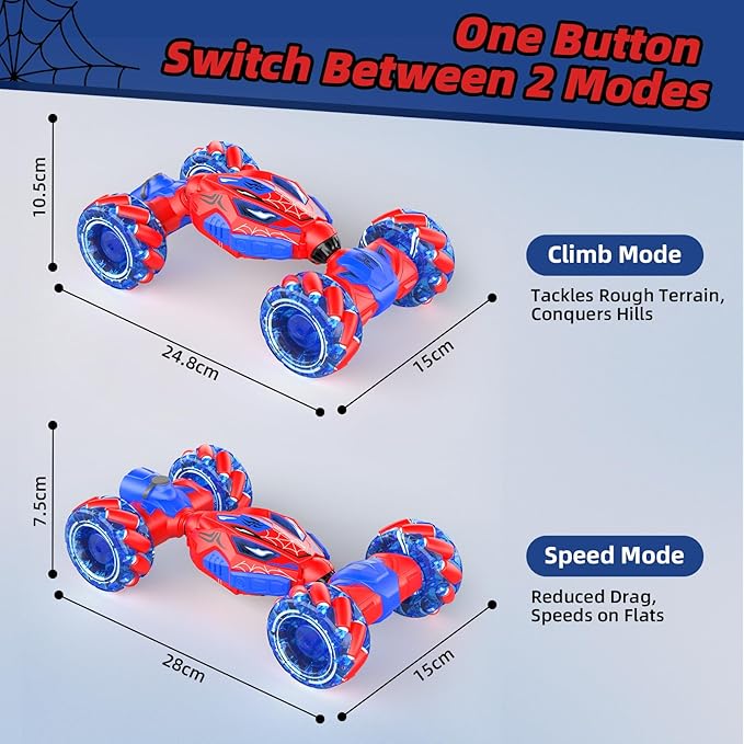 Unique 4WD 360° Rotating Gesture Sensing RC Stunt Car, Double‑Sided Driving RC Drift Car with Lights, Music & Spray, Kids Outdoor Cars Toys for Ages 6-12, Gifts for Boys 6-12,2 Replaceable Batteries