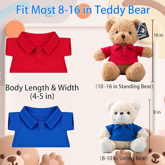 10 Pcs Personalized Teddy Bear Clothes with Text Photo, Custom Stuffed Animal Clothing Fit 8-16 inch Stuffed Bear Clothes for Teddy Bears, Doll Clothing Make Your Own Plush Doll Shirt