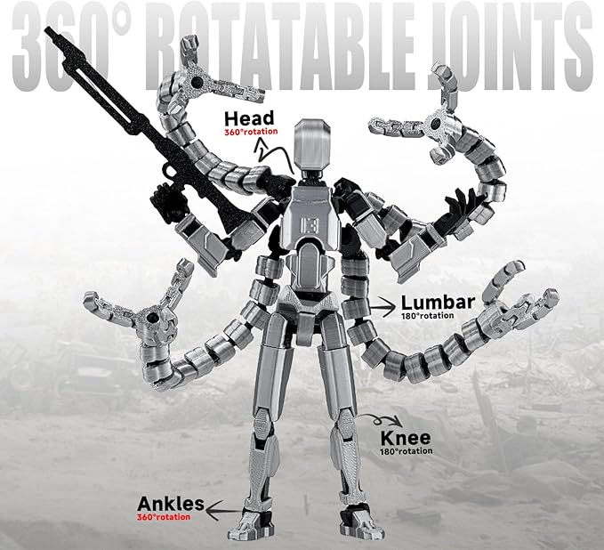 2PCS T13 Action Figure Already Assembled, 3D Printed Multi-Jointed Movable Robot 13 Action Figures Desktop Decorations for Game Lovers Toy, for Collectors Desktop Decorations (Gray Black Red)