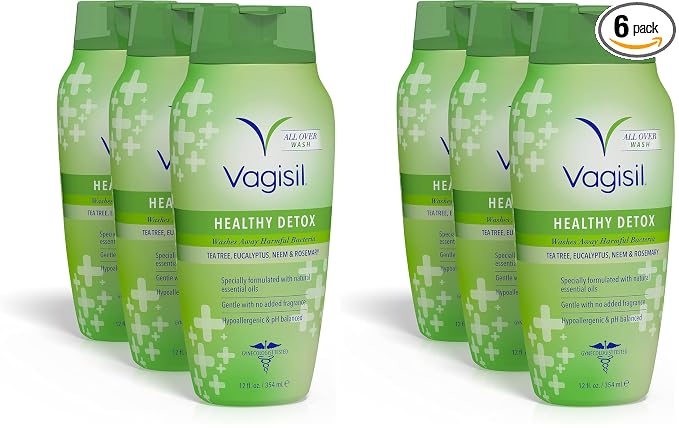 Vagisil Feminine Wash for Intimate Area Hygiene,Healthy Detox,All Over Body Wash for Women,Gynecologist Tested,Hypoallergenic and pH Balanced,12 Fl Oz,(Pack of 6)
