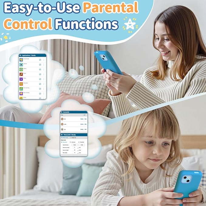 MOMILLA Kids Toys Smart Phone, Dual Camera with Stickers, 3.97" Touchscreen, 200+ Educational Puzzle Games, Learning Toys with Parental Control for Ages 3-8, Birthday Gift