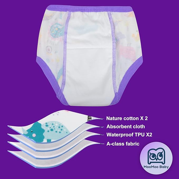 MooMoo Baby 8 Packs Potty Training Pants Cotton Absorbent Training Underwear for Toddler Boy and Girls 2T-9T