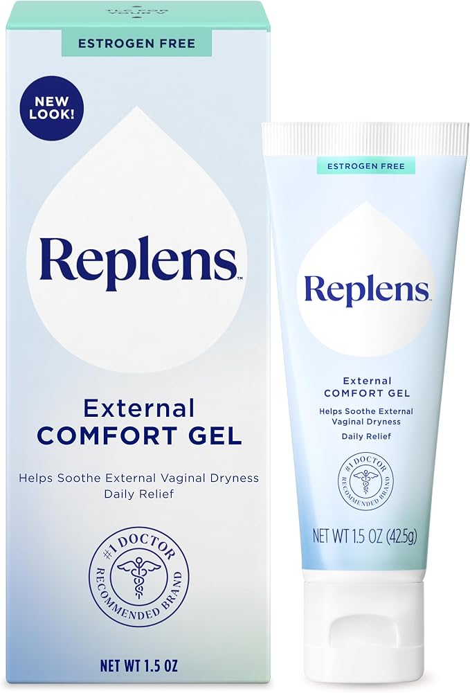 Replens External Comfort Gel to Soothe Vaginal Dryness, 1.5 Oz | Daily Comfort Gel, Relieves Dryness and Discomfort, Hormone-Free, Fragrance Free, Estrogen Free
