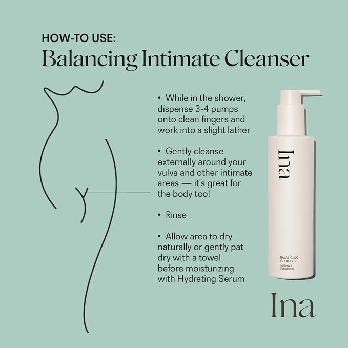 INA Balancing Intimate Cleanser - pH Balanced Feminine Wash for Vulvar Care, Feminine Hygiene & Sensitive Skin - Non-Irritating Gynecologist Developed Intimate Wash w/Witch Hazel & Aloe, 6 fl oz