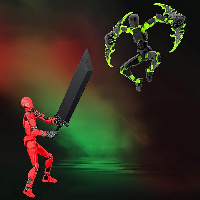 (Assembly Completed) T13 Action Figure Set, Titan 13 Robot Action Figure 3D Printed robo 13 Lucky 13 Articulated, Dummy Gift for Collectors Desktop Decorations, Black Green/Red Black