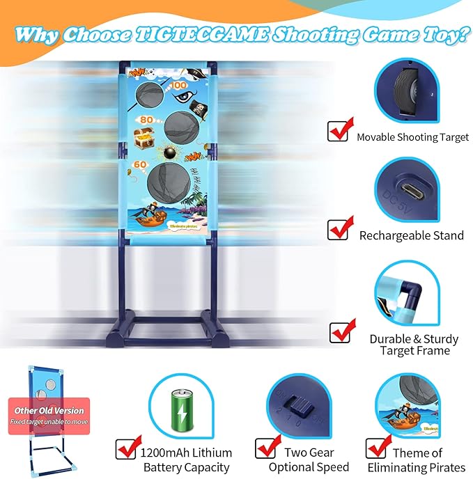 Gun Toy for 5 6 7 8 9 10 11 12 Years Old Boys Girls Best Kids Birthday Gift with Moving Shooting Target 2 Blaster Guns and 18 Foam Balls - Compatible with Nerf Toy Guns