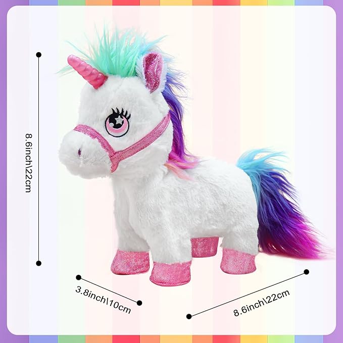 Interactive Unicorn Pet Toy with Leash Remote — Walks, Sits & “Eats”; Light-Up Horn, Touch & Sound Mode, Comb & Carrot, 3×AAA (Not Included), YH YUHUNG Unicorn Gift Toy for Girls Age 4-6