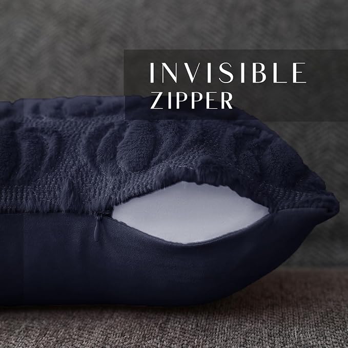DFXSZ Fall Pillow Covers 12x20 2Pcs Navy Blue Pumpkin Fall Decorations | Fall decor Set of 2 Throw Pillow Cases Soft Plush Faux Fur Wool Couch Cushion for Chair Sofa Bedroom Living Room Home Decor