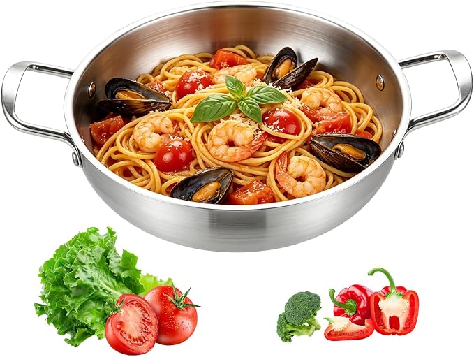 Korean Ramen Pot, Stainless Steel Stockpot, 1.43QT Korean Ramen Noodle Pot | Stainless Steel Stockpot with Handles, Dual Loop Handle Frying Pans for Delicious Soups Stews (Silver)