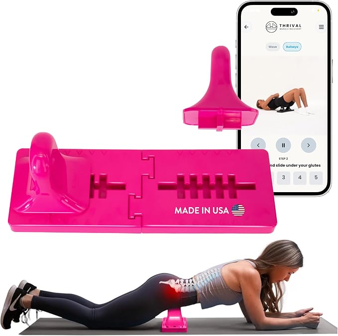 Thrival Bullseye - Psoas Muscle Release Tool with Thrival App for Hip Flexor, Back, Hamstring, Glute, Iliacus, and Neck Pain - Deep Tissue, Trigger Point, and Myofascial Release - Pink