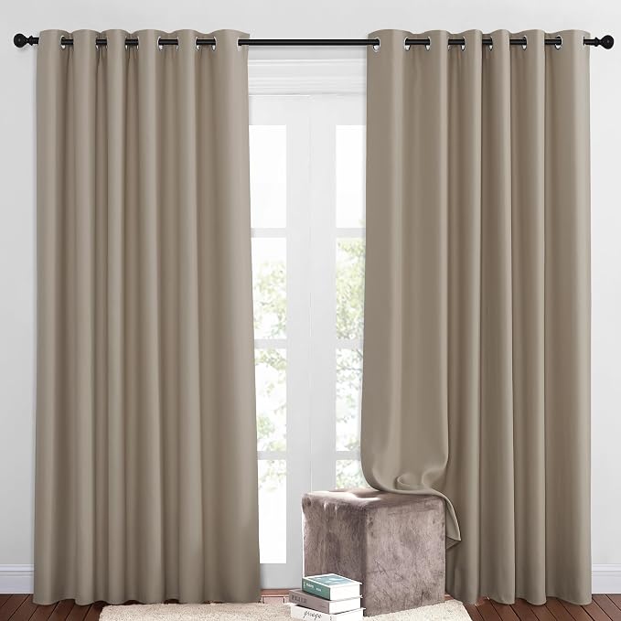 NICETOWN 50% Blackout Taupe Sliding Glass Curtains 2 Panels Set - Window Treatment Thermal Insulated Grommet Light Blocking Sound Reducing Drapes for Bedroom/Living Room, W80 x L84