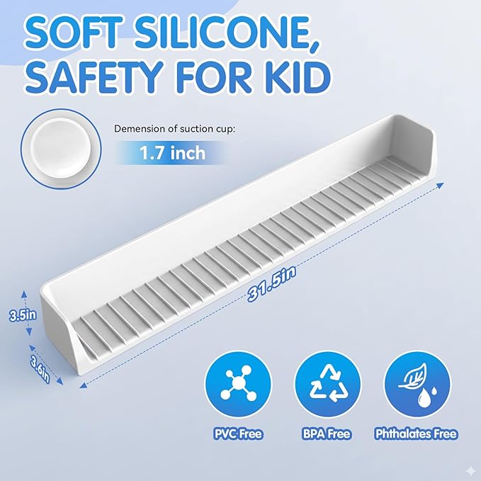 FOCHIER F Bathtub Splash Guard with Strong Suction Cups,2.7-FT Tub Splash Guard for Storage Toys,No Mess for Bath Time,Soft Silicone Tub Splash Guards, 1Pack,Gray