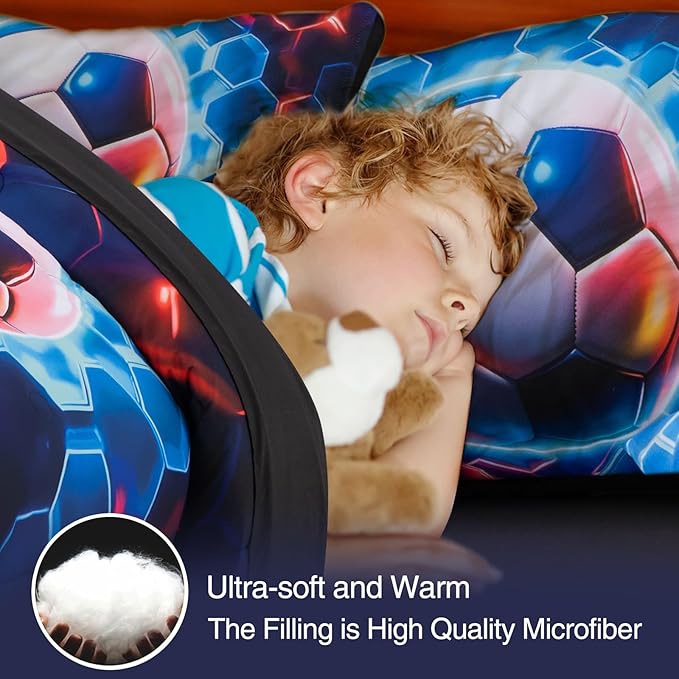 A Nice Night Twin Size Bed in A Bag 6 Pieces Football Comforter Set for Boys Girls Kids Geometric Lightweight Microfiber Bedding Sets,RedBlue
