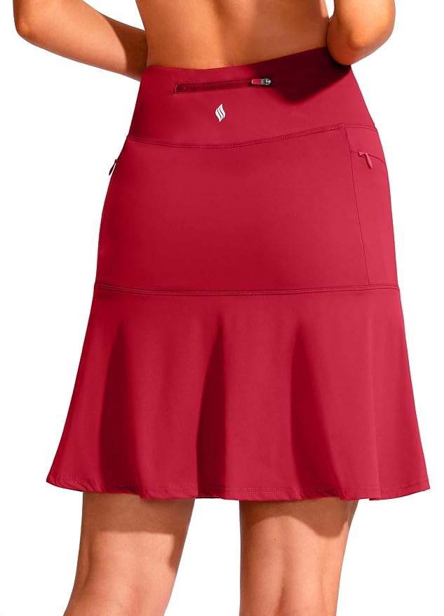 19" Ruffled Golf Skirts for Women | 3 Zipper Pockets, Knee Length, High Waisted, Long Skorts for Athletic, Casual, Tennis, Pickleball