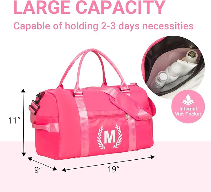 Gym Bag for Women, Personalized Duffle Bag with Shoe Compartment, Sports Bag for Yoga & Dance with Wet Pocket and Mat Strap(HotPink,M)