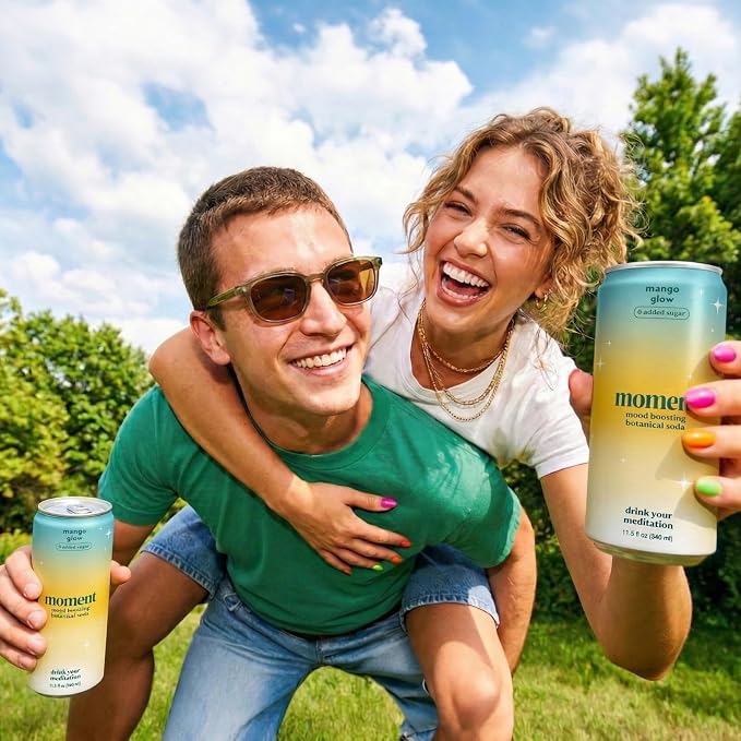 Moment Adaptogen Drink (Shark Tank) - Calm, Clarity & Relaxation with L-Theanine & Ashwagandha - Non Alcoholic Drinks for Adults - Sparkling Botanical Soda - 0 Sugar 0 Caffeine - 12 Pack 11.5 fl oz