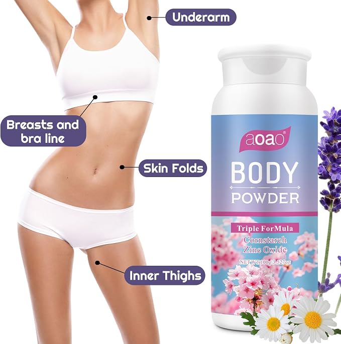AOAO Dusting Powder for Women Fresh, Talc-Free Daily Freshness & Comfort, Triple-Action for Body Dryness, Anti-Chafing & Deodorizing, Multi-use Powder, Value Set Self-Care & Gift for Women, 2-Pack