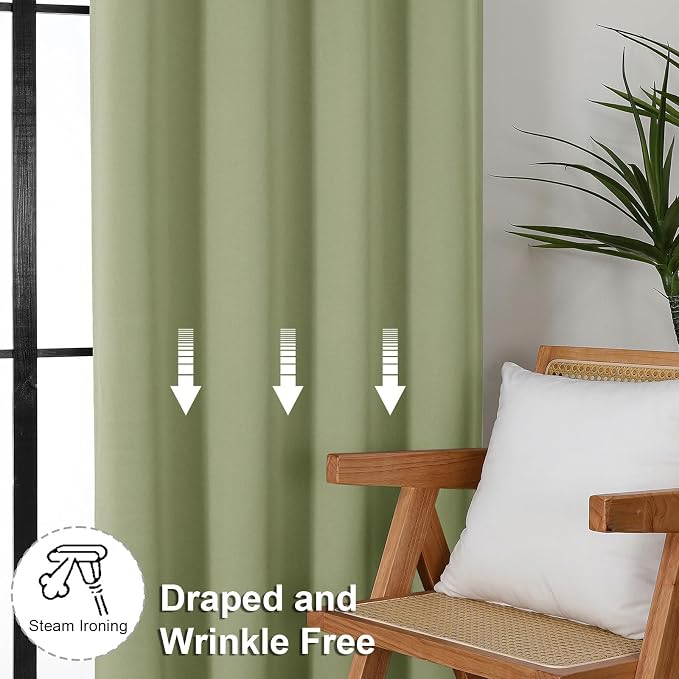 Simplebrand Ava Sage Green Extra Long 10ft Room Daekening Curtains for Patio 120 Inches Long 2 Panels Set, Solid Thermal Insulated Energy Saving Rod Pocket Window Treatment Drapes, 50 Wx120 L