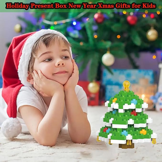 Christmas Building Blocks Compatible for Lego Christmas Tree Micro Blocks Stacking New Toys Holiday Present Box New Year Gifts for Kids Ages 6+ Boys and Girls(Tree)