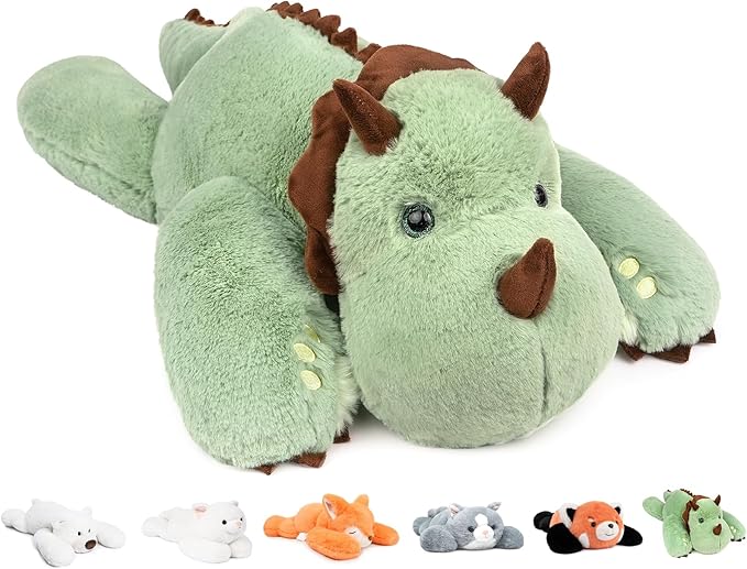 Niuniu Daddy 24" | 3.5 Pound Weighted Dinosaur Stuffed Animal, Giant Weighted Green Dino Plush Toy Body Pillow for Girl Boy Adult Kid with Soft Fur Pillowfort Stuffy for Christmas Birthday Present