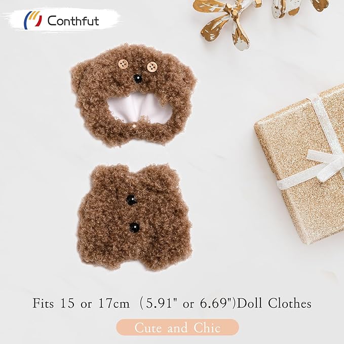 17cm Doll Clothes, Clothes for Dolls Outfit, Accessories for Dolls Clothes, Cute Clothes Set for Doll,No Doll Included(Dark Brown Bear)
